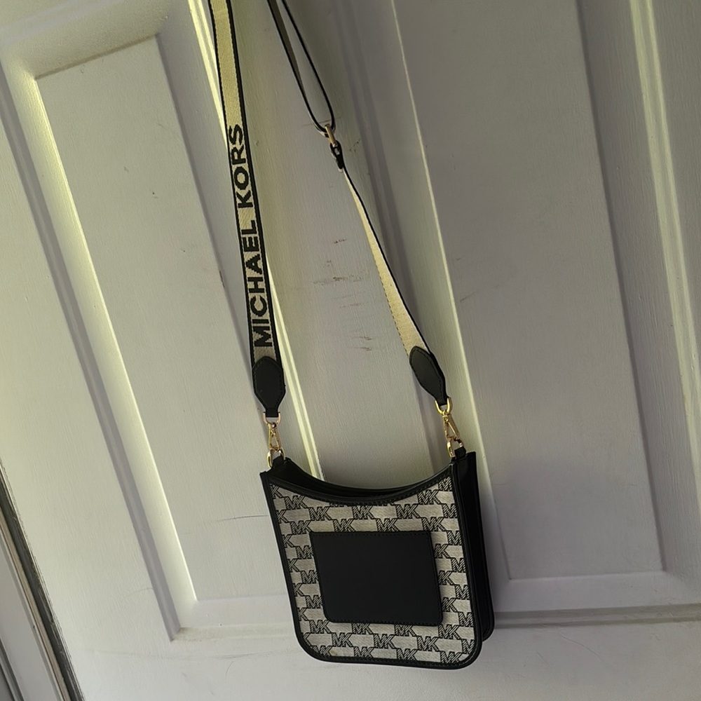 Michael Kors Monogram Crossbody in Black and Cream
